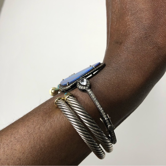 Black Boulder OPAL and Genuine Diamonds Hinged Bracelet - Picture 6 of 13